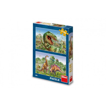 Puzzle 2v1 Souboj dinosaurů 2x48 dílků 26x18cm v krabici 19x27,5x4cm