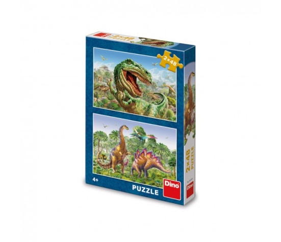 Puzzle 2v1 Souboj dinosaurů 2x48 dílků 26x18cm v krabici 19x27,5x4cm