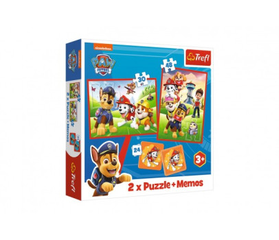 Puzzle 2v1 + pexeso Psí tým Tlapková patrola/Paw Patrol 27,5x20,5cm v krabici 28x28x6cm