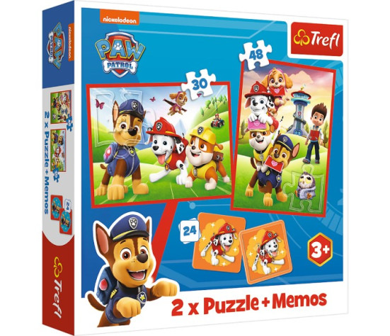 Puzzle 2v1 + pexeso Psí tým Tlapková patrola/Paw Patrol 27,5x20,5cm v krabici 28x28x6cm