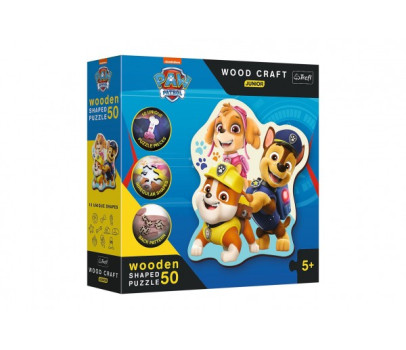 Dřevěné puzzle Junior 50 dílků Legrační Tlapková Patrola/Paw Patrol 19,5x23,5cm v krabici 20x20x6cm