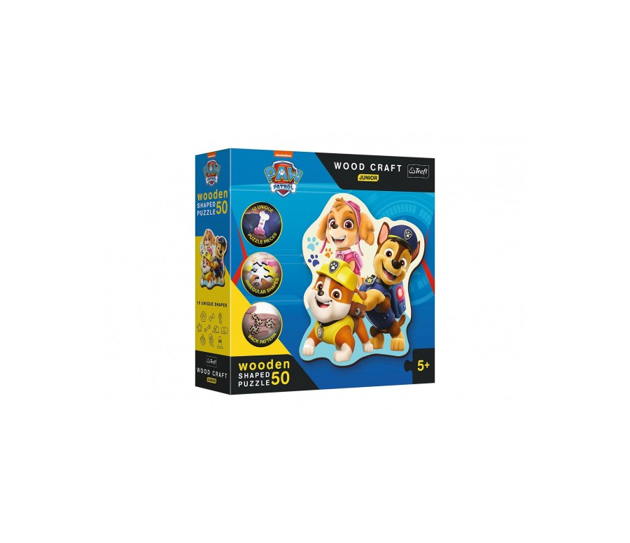 Dřevěné puzzle Junior 50 dílků Legrační Tlapková Patrola/Paw Patrol 19,5x23,5cm v krabici 20x20x6cm