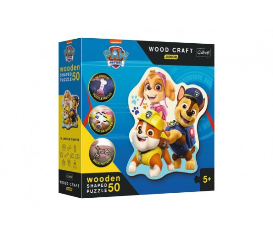 Dřevěné puzzle Junior 50 dílků Legrační Tlapková Patrola/Paw Patrol 19,5x23,5cm v krabici 20x20x6cm