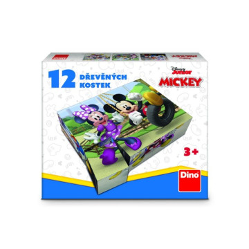 Kostky kubus Mickey a Minnie Disney dřevo 12ks v krabičce 21x18x4cm