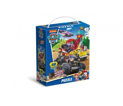 Puzzle Tlapková patrola/Paw Patrol Záchrana na kolech 32x23cm 48 dílků v krabičce 15x18x6cm