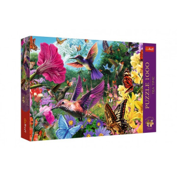 Puzzle Premium Plus - Čajový čas: Zahrada kolibříků 1000 dílků 68,3x48cm v krabici 40x27x6cm