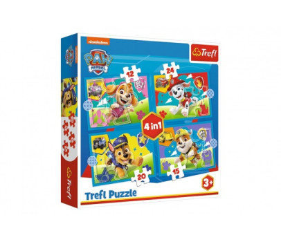 Puzzle 4v1 Štěňata v běhu Tlapková patrola/Paw Patrol 28,5x20,5cm v krabici 28x28x6cm