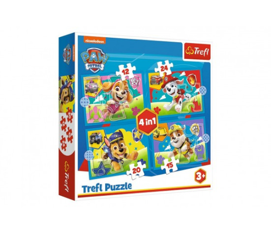 Puzzle 4v1 Štěňata v běhu Tlapková patrola/Paw Patrol 28,5x20,5cm v krabici 28x28x6cm