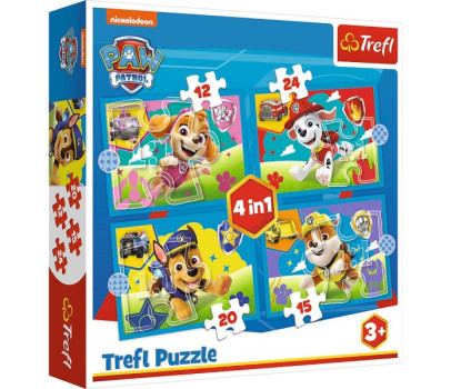 Puzzle 4v1 Štěňata v běhu Tlapková patrola/Paw Patrol 28,5x20,5cm v krabici 28x28x6cm