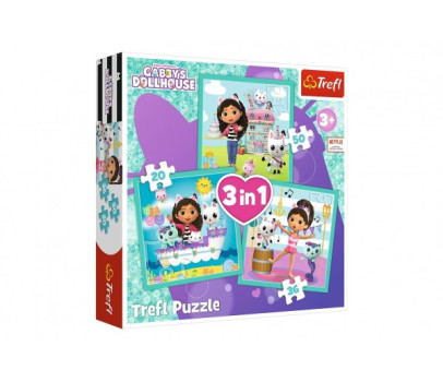 Puzzle 3v1 Gabbyiny aktivity/Gabby´s Dollhouse 20x19,5cm v krabici 28x28x6cm