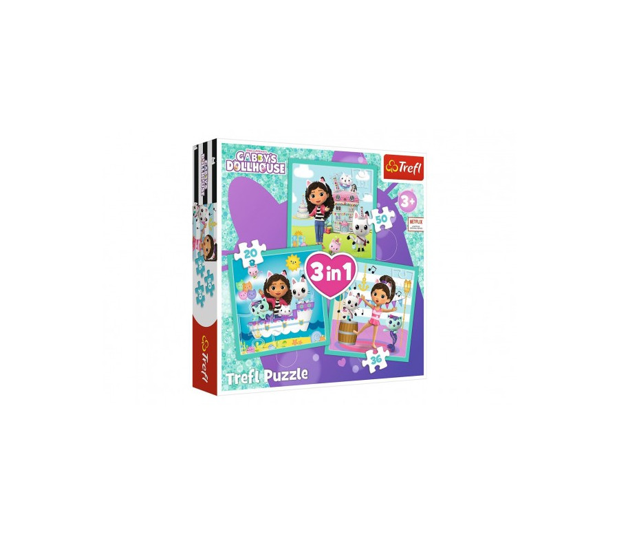 Puzzle 3v1 Gabbyiny aktivity/Gabby´s Dollhouse 20x19,5cm v krabici 28x28x6cm