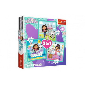 Puzzle 3v1 Gabbyiny aktivity/Gabby´s Dollhouse 20x19,5cm v krabici 28x28x6cm