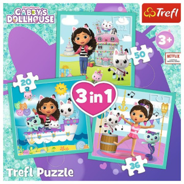 Puzzle 3v1 Gabbyiny aktivity/Gabby´s Dollhouse 20x19,5cm v krabici 28x28x6cm