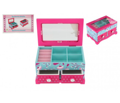 Skříňka šperkovnice Princess 2 zásuvky odklápěcí vrch dřevo 18x12,5x12cm v krabici