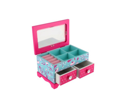Skříňka šperkovnice Princess 2 zásuvky odklápěcí vrch dřevo 18x12,5x12cm v krabici