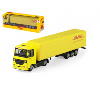 Auto kamion s návěsem DHL plast 19cm na volný chod v krabičce 20x6x4cm