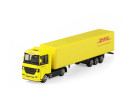 Auto kamion s návěsem DHL plast 19cm na volný chod v krabičce 20x6x4cm