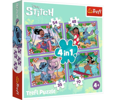 Puzzle 4v1 Bláznivý den Lilo&Stitch v krabici 28x28x6cm