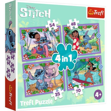 Puzzle 4v1 Bláznivý den Lilo&Stitch v krabici 28x28x6cm