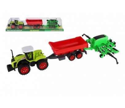 Traktor s vlekem s bránami plast 55cm na setrvačník v blistru