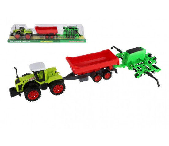 Traktor s vlekem s bránami plast 55cm na setrvačník v blistru