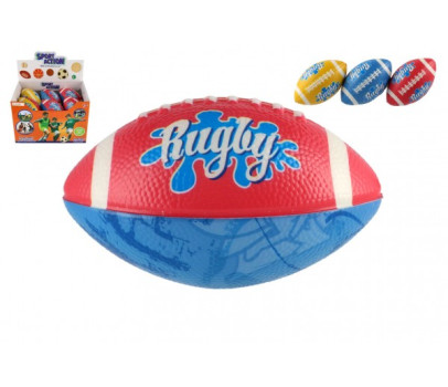 Míček rugby ovál pěna 14cm 3 barvy 12ks v boxu