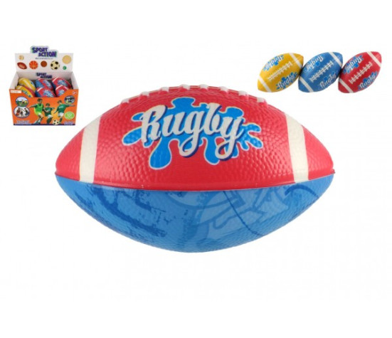 Míček rugby ovál pěna 14cm 3 barvy 12ks v boxu