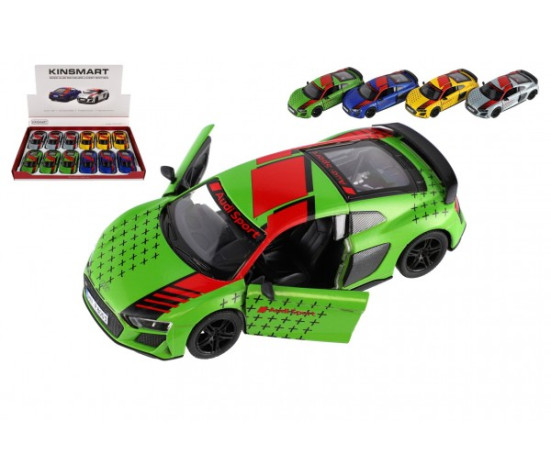 Auto Kinsmart 2020 Audi R8 Coupé 1:36 kov/plast 12,5cm 4 barvy na zpětné natažení 12ks v boxu