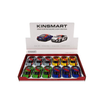 Auto Kinsmart 2020 Audi R8 Coupé 1:36 kov/plast 12,5cm 4 barvy na zpětné natažení 12ks v boxu