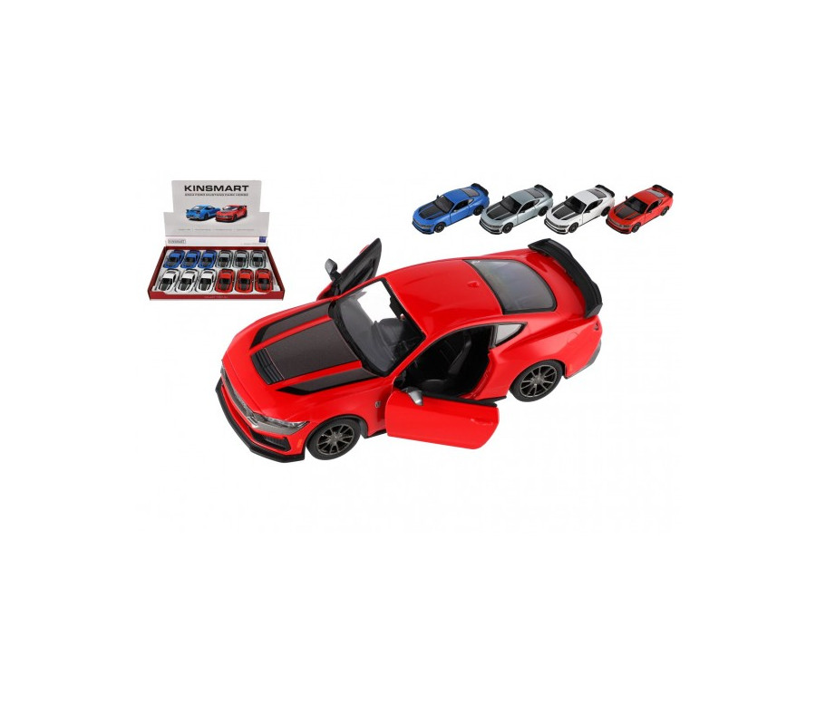 Auto Kinsmart 2024 Ford Mustang Dark Horse 1:38 kov/plast 12,5cm 4 barvy na zpětné nat. 12ks v boxu