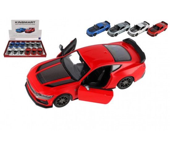 Auto Kinsmart 2024 Ford Mustang Dark Horse 1:38 kov/plast 12,5cm 4 barvy na zpětné nat. 12ks v boxu