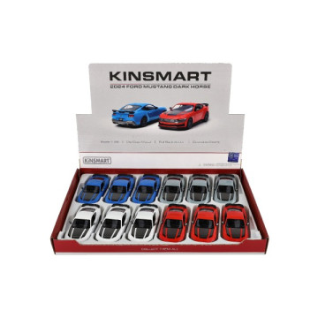 Auto Kinsmart 2024 Ford Mustang Dark Horse 1:38 kov/plast 12,5cm 4 barvy na zpětné nat. 12ks v boxu