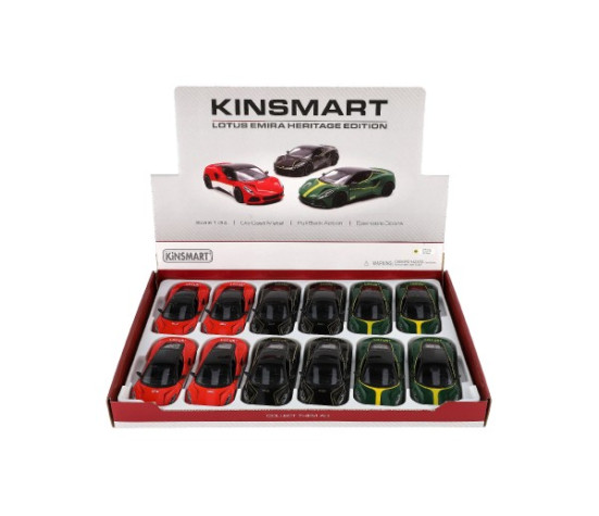 Auto Kinsmart Lotus Emira 1:38 kov/plast 12,5cm 3 barvy na zpětné natažení 12ks v boxu