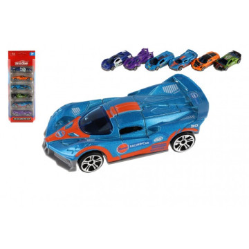 Auto sportovní 6ks kov/plast 8cm na volný chod v krabičce 10,5x27,5x4cm