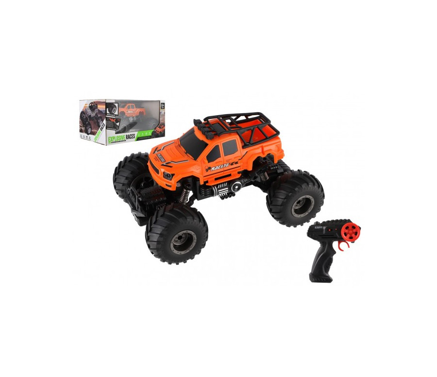 Auto RC pick up Off road terénní plast 23cm 2,4GHZ na baterie se světlem oranžový v krab. 30x15x19cm