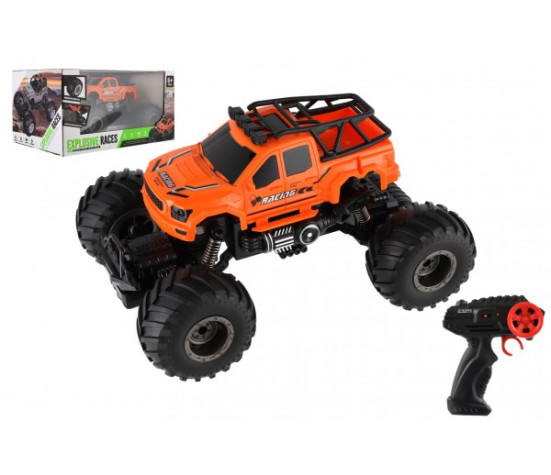 Auto RC pick up Off road terénní plast 23cm 2,4GHZ na baterie se světlem oranžový v krab. 30x15x19cm