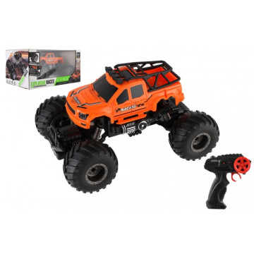 Auto RC pick up Off road terénní plast 23cm 2,4GHZ na baterie se světlem oranžový v krab. 30x15x19cm