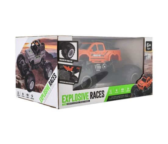 Auto RC pick up Off road terénní plast 23cm 2,4GHZ na baterie se světlem oranžový v krab. 30x15x19cm