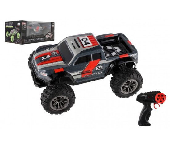 Auto RC pick up terénní plast 25cm 2,4GHZ na baterie šedo-červený v krabici 32x14x18cm