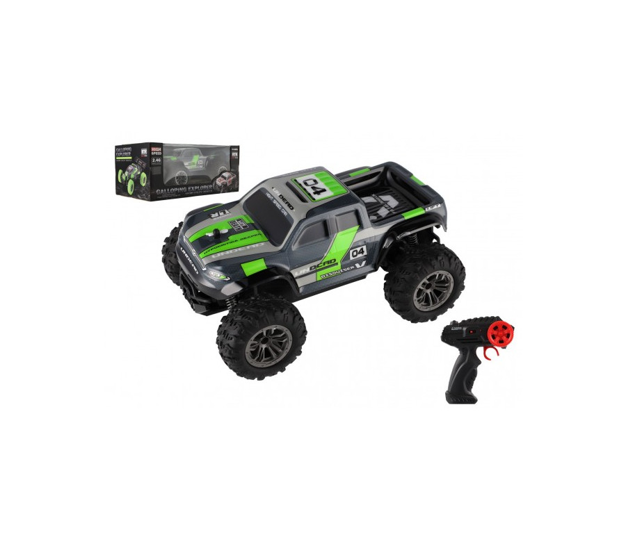 Auto RC pick up terénní plast 25cm 2,4GHZ na baterie šedo-zelený v krabici 32x14x18cm