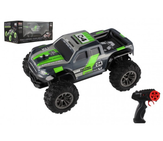 Auto RC pick up terénní plast 25cm 2,4GHZ na baterie šedo-zelený v krabici 32x14x18cm