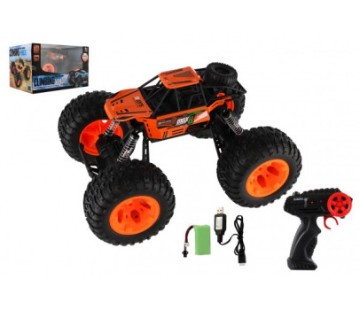 Auto RC Off-Road terénní 2,4GHz plast 32cm dobíjecí pack+baterie oranžové v krabici 38x23x26cm