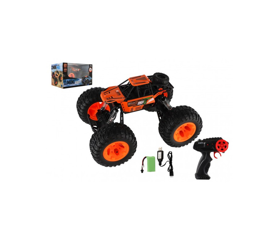 Auto RC Off-Road terénní 2,4GHz plast 32cm dobíjecí pack+baterie oranžové v krabici 38x23x26cm