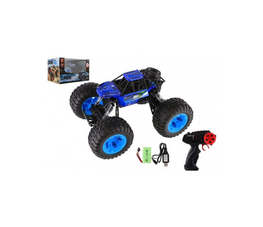 Auto RC Off-Road terénní 2,4GHz plast 32cm dobíjecí pack+baterie modré v krabici 38x23x26cm