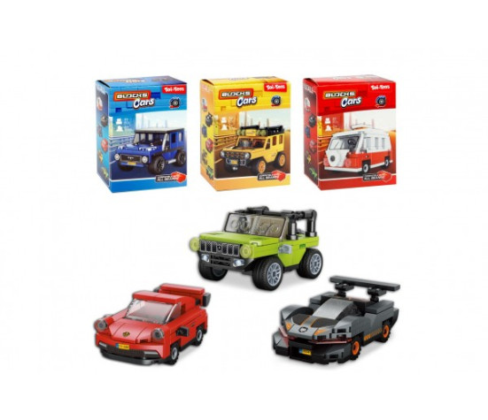 Stavebnice Blocks Cars - auta plast na zpětné natažení mix druhů v krabičce 10x13x6cm