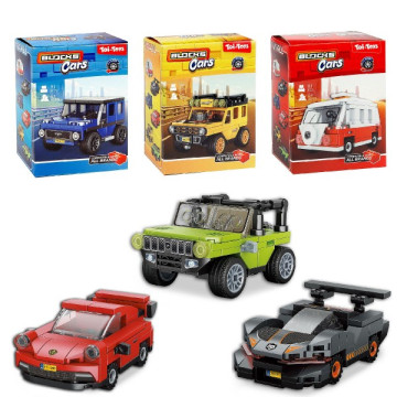 Stavebnice Blocks Cars - auta plast na zpětné natažení mix druhů v krabičce 10x13x6cm