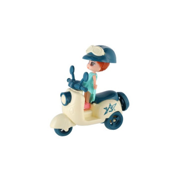 Panenka se skůtrem plast 9cm s helmou 4 barvy na kartě 18x25x5cm