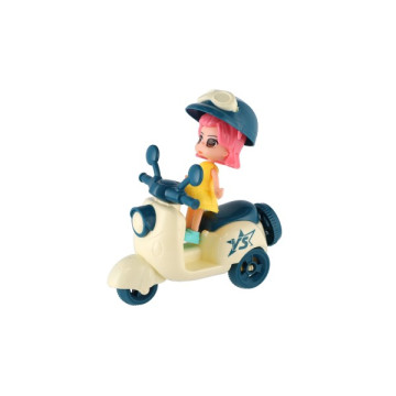 Panenka se skůtrem plast 9cm s helmou 4 barvy na kartě 18x25x5cm
