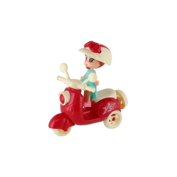 Panenka se skůtrem plast 9cm s helmou 4 barvy na kartě 18x25x5cm