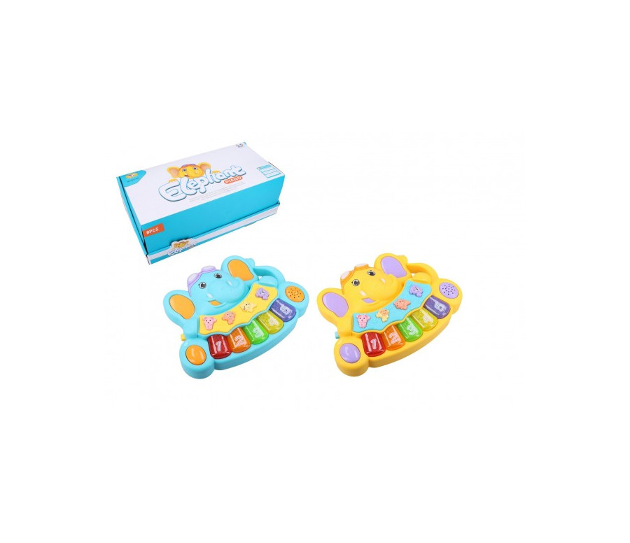 Pianko slon se zvířátky plast 17x13cm na baterie se zvukem se světlem 2 barvy 8ks v boxu 18m+